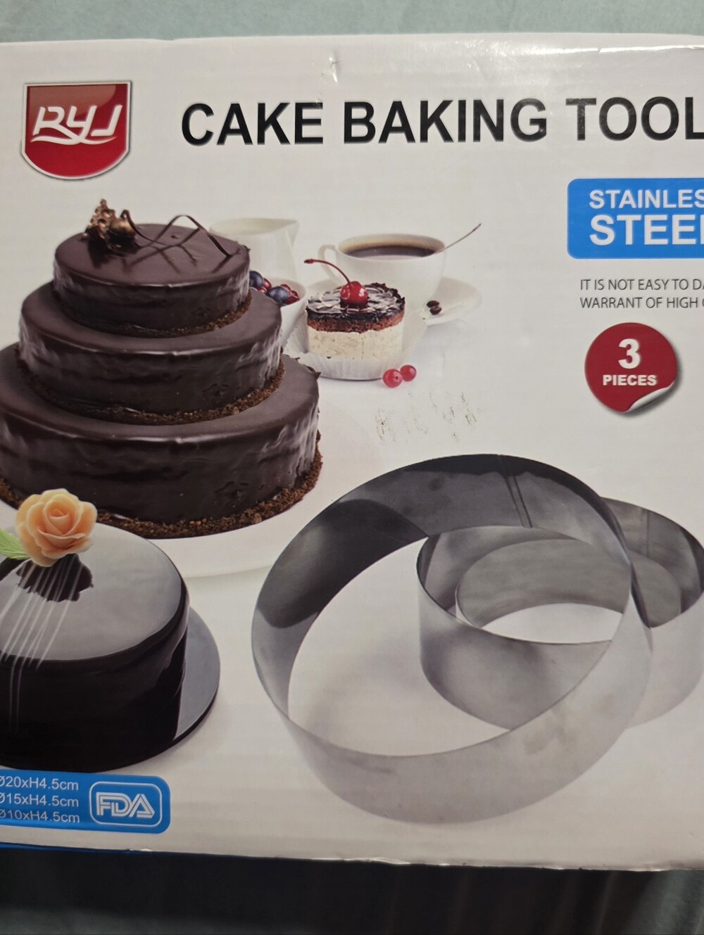 Stainless Steel Cake Baking Tool Ring Set - Silver
